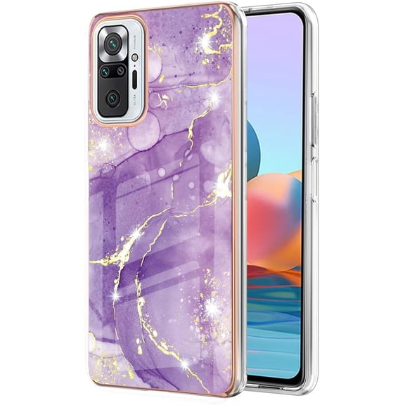 for Xiaomi Redmi Note 11 10 S Pro Max 4G 5G Case, Fashion Slim Luxurious Marbling PC+TPU Phone Case, Bezel Heightened Design Shockproof Protector Cover(Purple,Note 10S 4G)