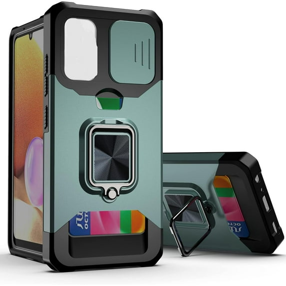 for Xiaomi Redmi Note 11 Pro Sliding Window Case with Card Holders, Cover with Slide Camera Protection Built-in Magnetic Kickstand Case for Xiaomi Redmi Note 11 Pro+/11 Pro TC Green