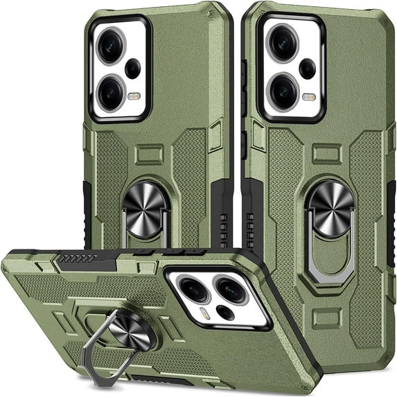 for Xiaomi Redmi Note 12 5G Case (Not 4G) with Metal Ring Kickstand for Women & Men, Heavy-Duty Protection Shockproof Bumper Cover Case for Xiaomi Redmi Note 12 5G/Poco X5 TY Green
