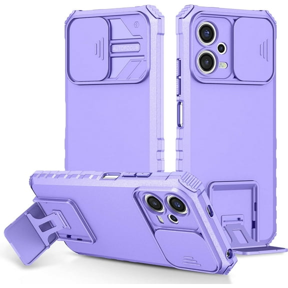 for Xiaomi Redmi Note 12 5G Case (Not 4G) with Slide Camera Cover, [Military Drop Protection] Hard Back & Soft Edge Phone Case with Stereo Bracket for Redmi Note 12 5G/ Poco X5 LTT Purple