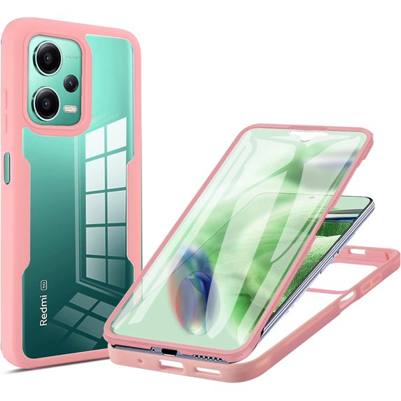 for Xiaomi Redmi Note 12 5G Clear Case with Screen Protector, Slim Shockproof Soft TPU Bumper Full Body Protection Phone Cover Case for Xiaomi Redmi Note 12 5G/ Poco X5 QC Pink