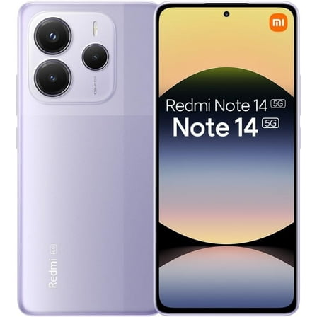 Xiaomi Redmi Note 14 5G + LTE (for T-Mobile, Mint, Tello, Metro) (512GB + 12GB) 6.67" NFC 120Hz 108MP AI Triple Cam Unlocked Model 24094RAD4G Dual Sim (Lavender Purple)