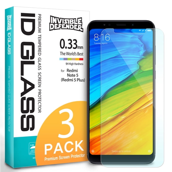 Xiaomi Redmi Note 5 / Redmi 5 Plus Tempered Glass Screen Protector - Ringke Invisible Defender [3-Pack] Case Compatible Ultimate Clear Shield, High Definition Quality, 9H Hardness Technology