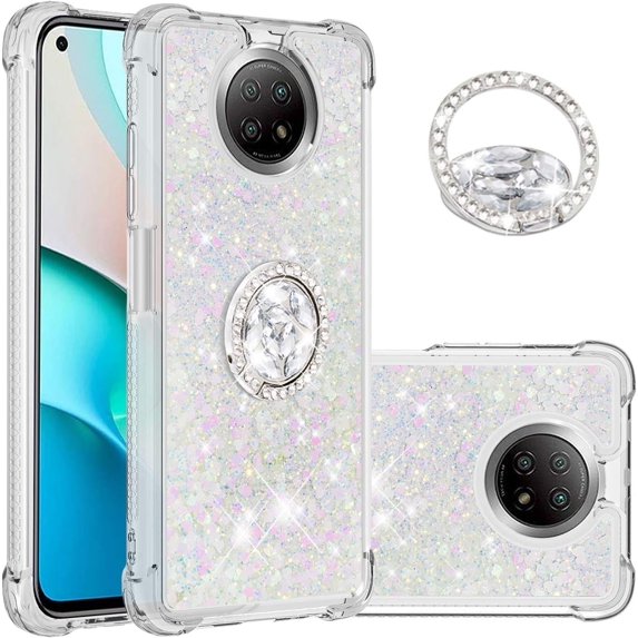 for Xiaomi Redmi Note 9 5G Case, Creativity Clear Quicksand Glitter Flowing Liquid Floating Soft TPU Case w/Stand Bling Diamond Sparkle Phone Cover for Xiaomi Redmi Note 9 5G Colorful