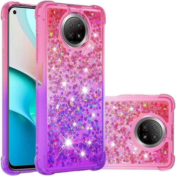 for Xiaomi Redmi Note 9 5G Case, Creativity Clear Quicksand Glitter Flowing Liquid Floating Soft TPU Case w/Stand Bling Diamond Sparkle Phone Cover for Xiaomi Redmi Note 9 5G JB Pink Mauve