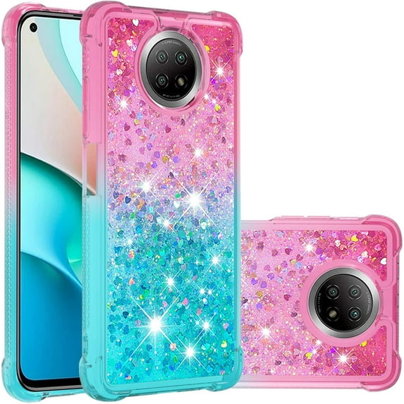 for Xiaomi Redmi Note 9 5G Case, Creativity Clear Quicksand Glitter Flowing Liquid Floating Soft TPU Case w/Stand Bling Diamond Sparkle Phone Cover for Xiaomi Redmi Note 9 5G JB Powder Blue