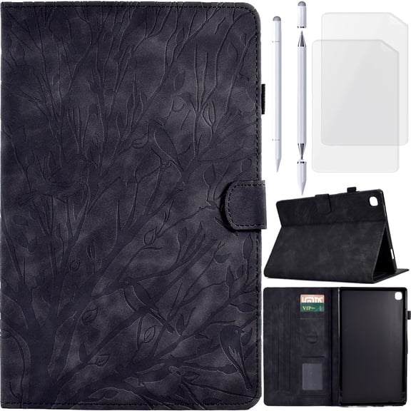 for Xiaomi Redmi Pad 2 11" Leather Case Embossed Tree Bird Folio Cover, Auto Sleep/Wake, Non-slip Stand Support, Stylus Pen Card Slot, Soft TPU Shell, Screen Protector