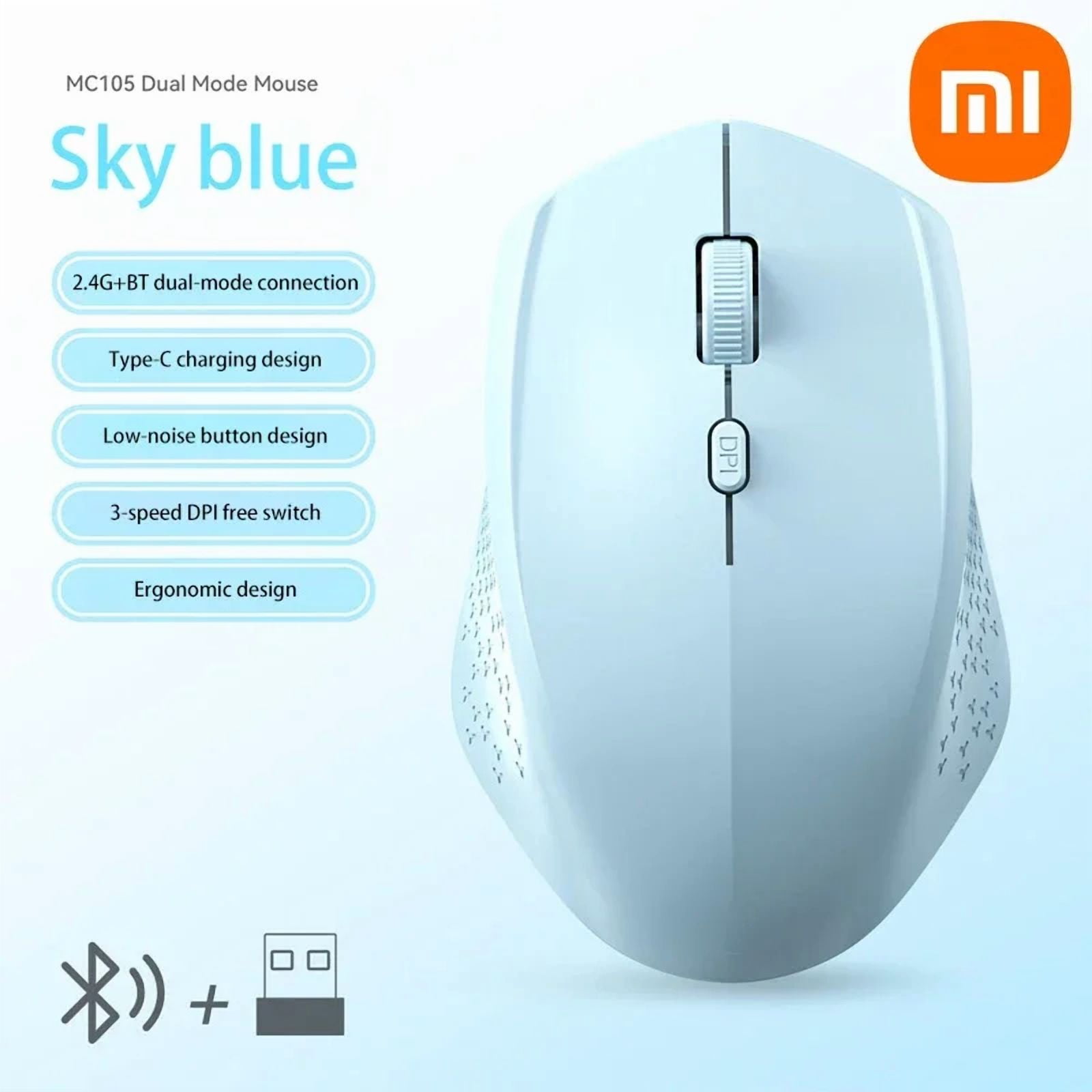 Xiaomi Wireless Bluetooth Mouse 2.4Ghz 1600 DPI Ergonomics Dual Model Type-C Rechargeable Mini Mute Mouses For PC Android Ios