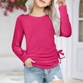 thumbnail image 1 of Xiaowennn Children Kids Girls Long Sleeve Crew Neck Ruched Knot Side T Shirt Top Casual Loose Tee Shirt Blouse Girls 7/8 Outfits, 1 of 8
