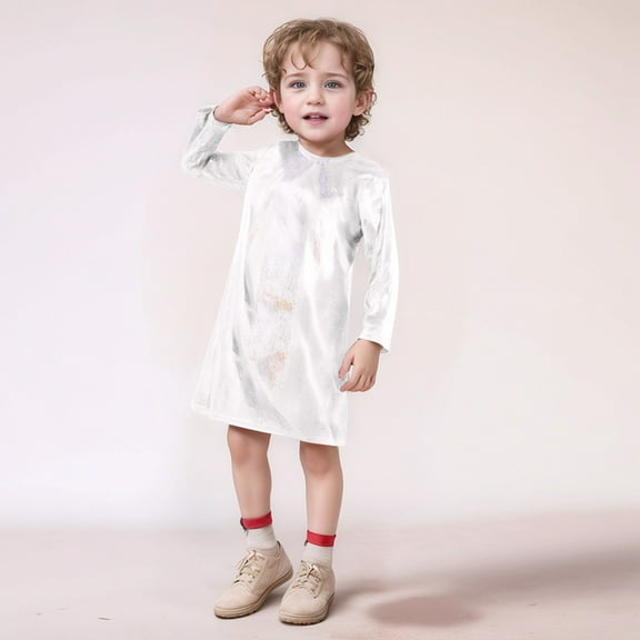 Xiaowennn Children's Fine Point Glitter Sequin Long Sleeve Crew Neck Dress Straight T Shirt Dress Toddler Short Sleeve Dress Shirt