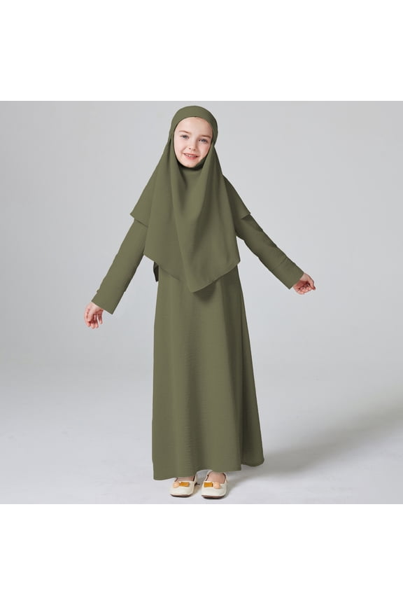 Xiaowennn Dress For Girls Long Sleeve Prayer Dress Hijab For Kids Girls Abaya Girls Short Sleeve Dress