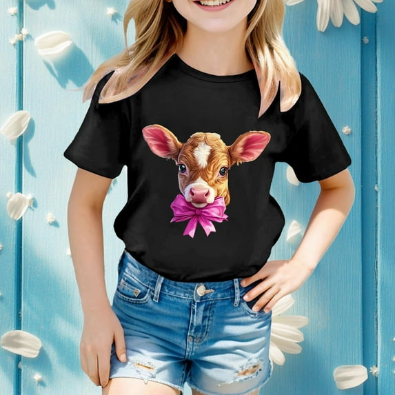 Kid Girls Short Sleeve Shirts Easter Shirt Easter Print Summer Crewneck Tops Basic Tees Girls Tops Size 6-8 Years