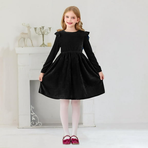 Xiaowennn Girls' Dress Ruffled Long Sleeve Casual Spring And Autumn Party Dress Party Games Family