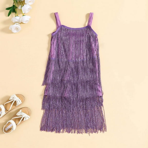 Xiaowennn Girls Flapper Dress Sequins Fringe Latin Dance Dress Tassel Tango Dress Girls Size 6 Dresses