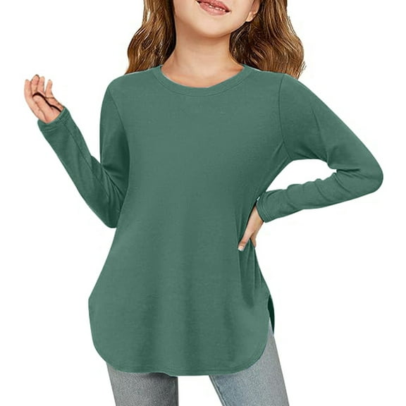 Xiaowennn Girls Long Sleeve Shirts Kids Arc Hem Side Slit Soft Tunic Tops T Shirts 5t Girl Shirts