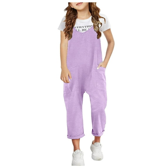Xiaowennn Girls Sleeveless Jumpsuit Spaghetti Strap With Pockets Loose Harem Pants Tween Girl Clothing Girls Clothes Size 12-14