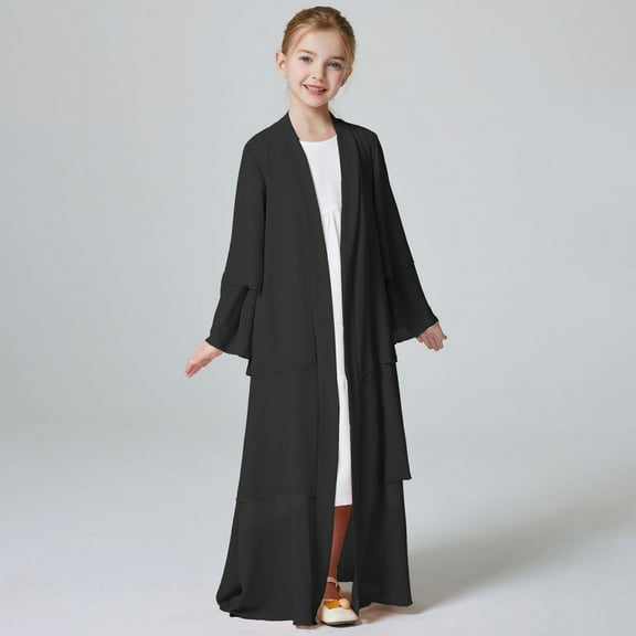 Xiaowennn Kids Chiffon Abaya For Girls Open Front Cardigan Dress Robe Dress Size 5