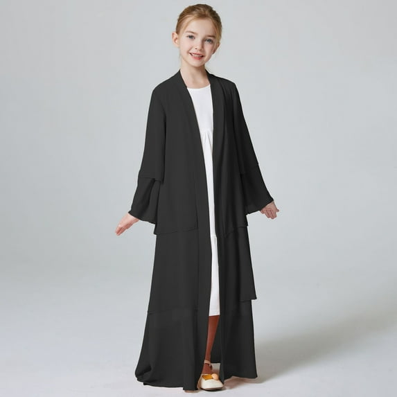 Xiaowennn Kids Chiffon Abaya For Girls Open Front Cardigan Dress Robe Dress Size 5
