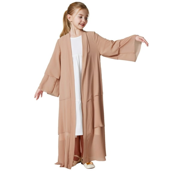 Xiaowennn Kids Chiffon Abaya For Girls Open Front Cardigan Dress Robe Shirt Toddler