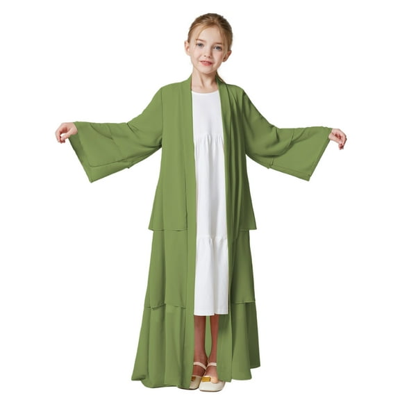 Xiaowennn Kids Chiffon Abaya For Girls Open Front Cardigan Dress Robe Shirt Toddler