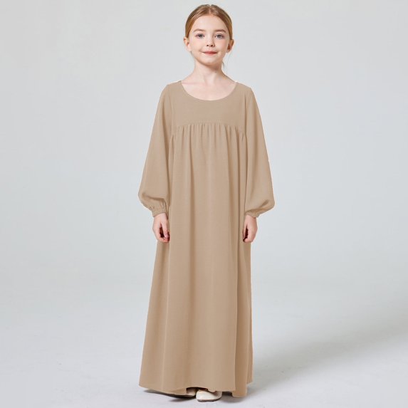 Xiaowennn Kids Girls Adorable Abaya Dresses Long Sleeve Slim Fit Casual Prayer Robe Dress Girls Walk Thru Dress