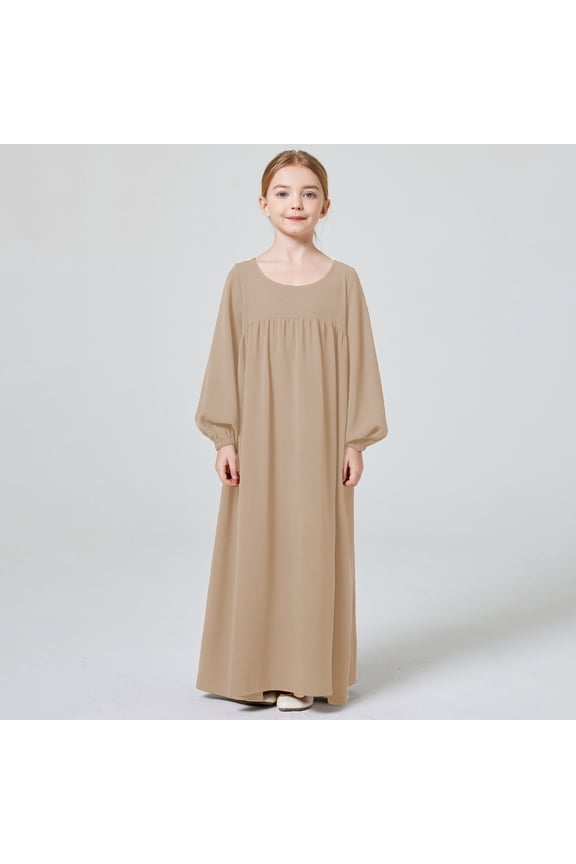 Xiaowennn Kids Girls Adorable Abaya Dresses Long Sleeve Slim Fit Casual Prayer Robe Dress Girls Walk Thru Dress