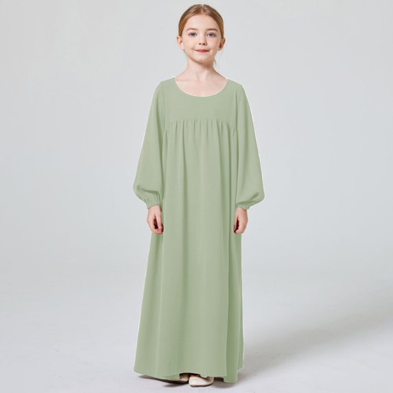 Xiaowennn Kids Girls Adorable Abaya Dresses Long Sleeve Slim Fit Casual Prayer Robe Dress Girls Walk Thru Dress
