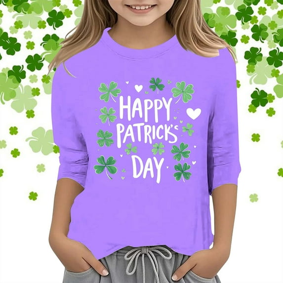 Xiaowennn Kids St. Paddy's Day Printed 3/4 Quarter Sleeve T Shirt Tops Peplum Casual Birthday Shirt 2 Girl