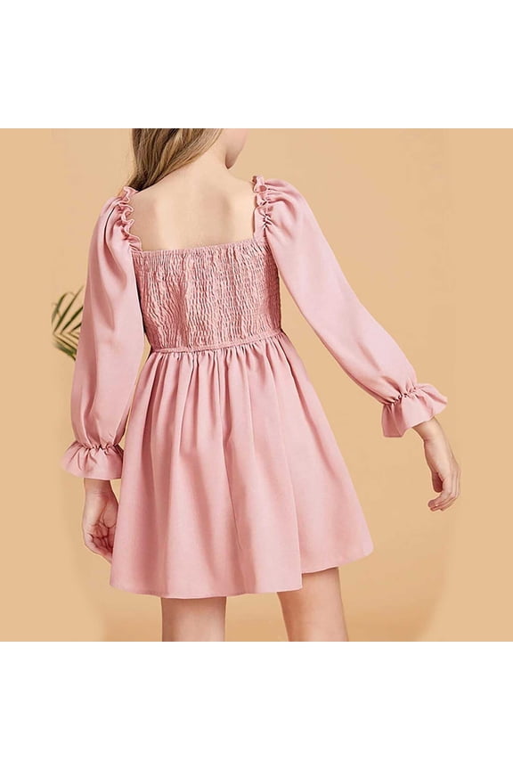 Xiaowennn Little Girls Kids Summer Chiffon Ruffle Mini Dress Square Neck Sleeve Short Dress Smocked Girl Frocks
