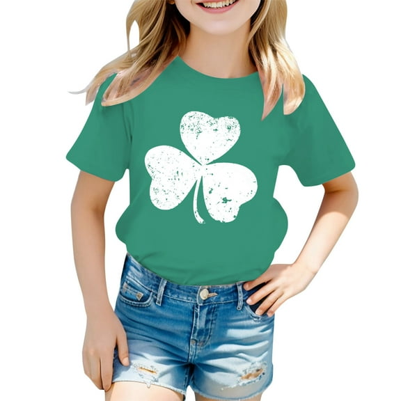 Xiaowennn St. Pat Print Round Neck Short Sleeve For Girls Girls Raglan Shirts