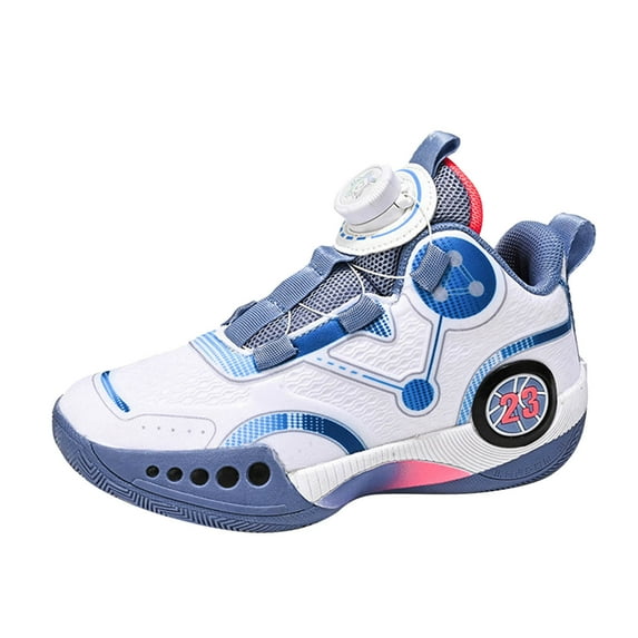 Xiaoxatg 2024 Youth Mesh Basketball Sports Shoes for Boys with Rotating Button Technology Durable Lightweight Athletic Footwear 13-13.5 Years Blue