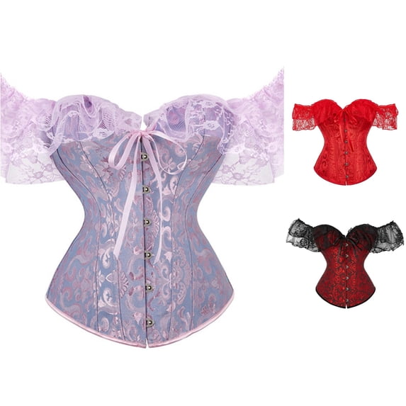 Xiaoxatg Bodysuits for Women Body Shaping Bustier for Brides Elegant Lace Sleeve Corset Waist Cincher for Formal Attire and Dresses Purple L