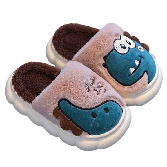 Xiaoxatg Boy Girl Slippers Dinosaur Themed Memory Foam Slippers for Kids Soft Indoor Comfort Winter Warm Shoes for Girls and Boys 9 Coffee