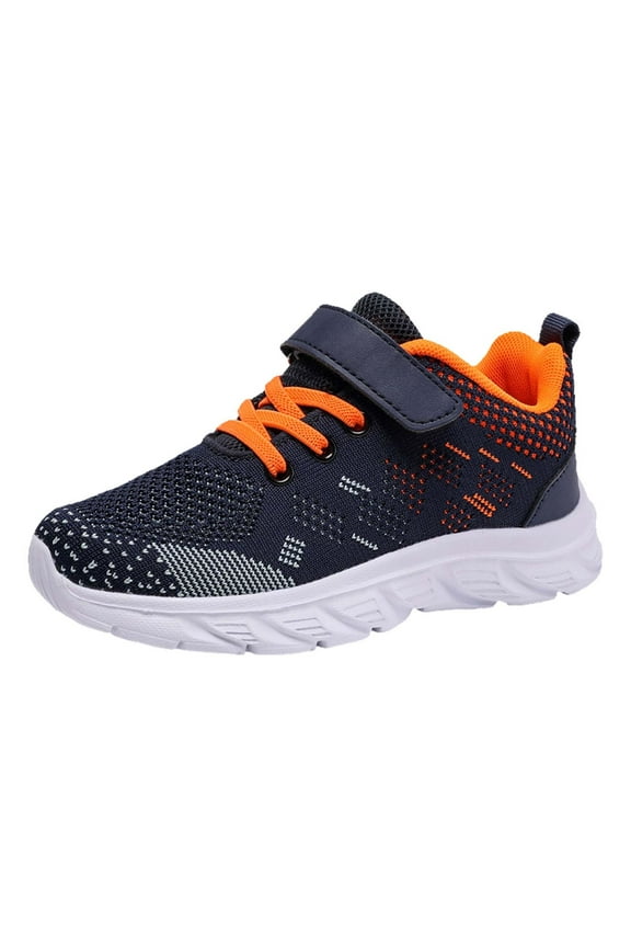 Boys Athletic Running Shoes Lightweight Breathable Mesh Casual Fashion Sneakers For Kids With Secure Lace-Up Design 7 Orange