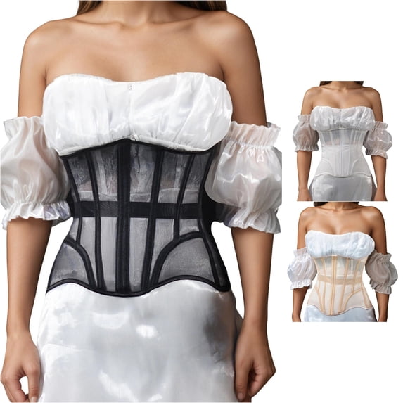 Xiaoxatg Bustiers for Women Breathable Mesh Waist Trainer Half Corset with Rear Strap for Shaping and Support with Comfort Black XL