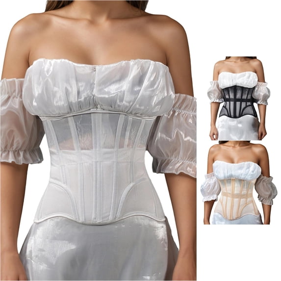 Xiaoxatg Bustiers for Women Breathable Mesh Waist Trainer Half Corset with Rear Strap for Shaping and Support with Comfort White M
