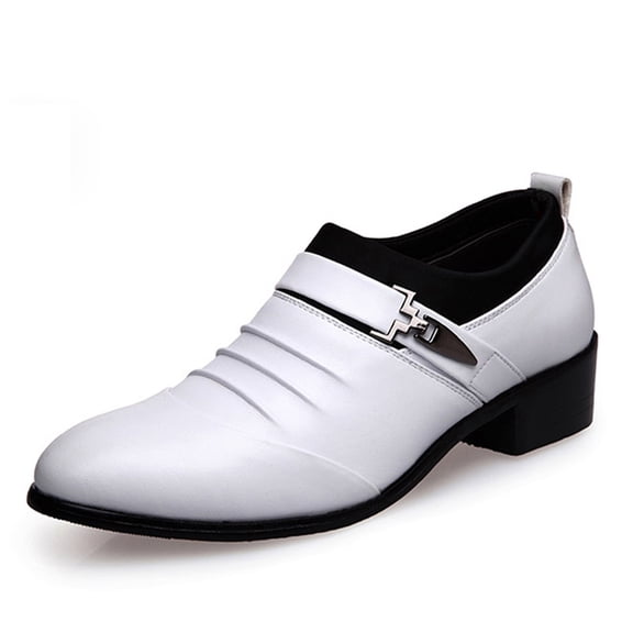 Xiaoxatg Fashion Men's Breathable Comfortable Business On Work Leisure Solid Color Leather Shoes for Daily Wear and Settings 11 White