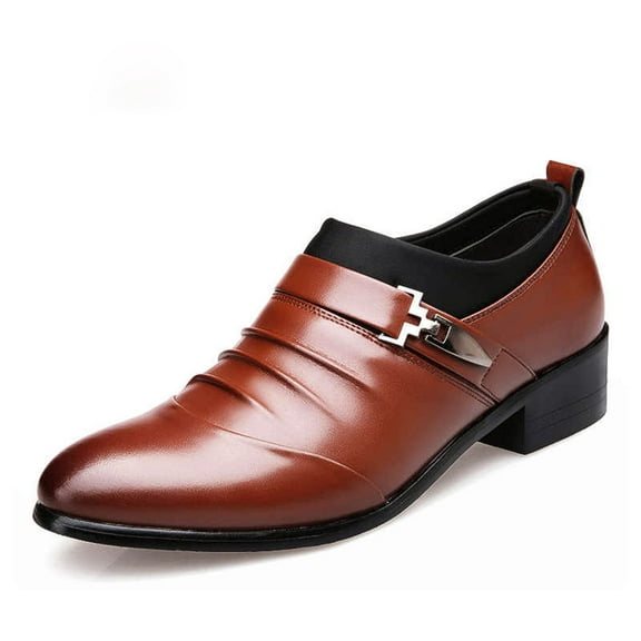 Xiaoxatg Fashion Men's Breathable Comfortable Business On Work Leisure Solid Color Leather Shoes for Versatile Wear 8.5 Brown