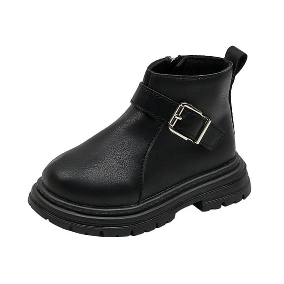 Xiaoxatg Girls Boots Girls Boots Fashion Children's English Style Short Boots with Side Zipper and Buckle for Youngsters 3-3.5 Years Black