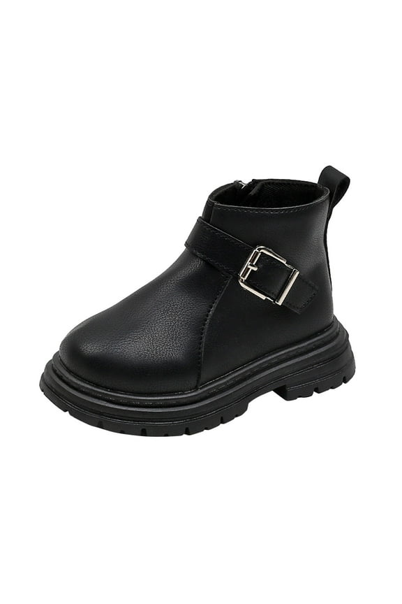 Girls Boots Girls Boots Fashion Children's English Style Short Boots with Side Zipper and Buckle for Youngsters 3-3.5 Years Black