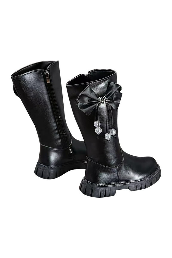 Girls Boots Girls Winter Fashion Boots for Girls – Warm Long Calf Height Leather Booties for Kids Non- Comfortable Design 11-11.5 Years Black