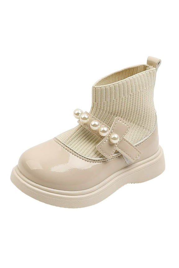 Girls Boots Winter Girls Leather Ankle Boots with Woven Design for Children and Dance Performance 7 Beige