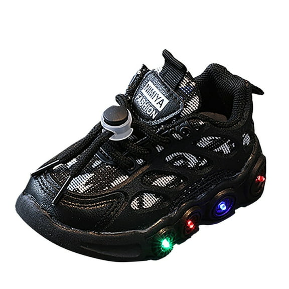 Xiaoxatg Girls Casual Light Up Walking Sneakers Breathable Canvas Athletic Lace Up Shoes for Play and Comfortable Fit 2-2.5 Years Black