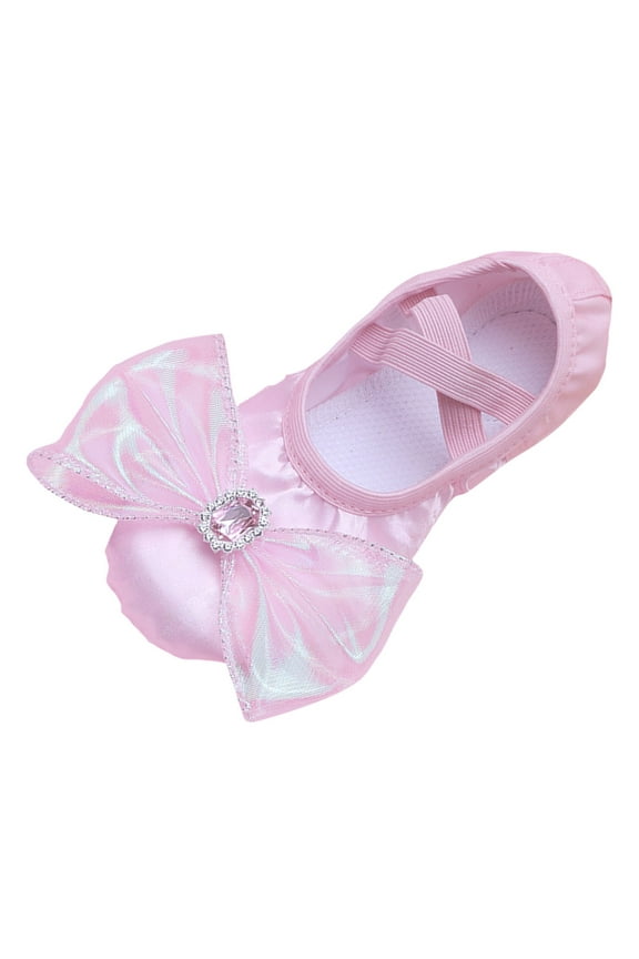 Girls Dance Sneakers for Ballet Performance and Yoga with Decorative Lace Bow Design Lightweight Flexible Sole 2-2.5 Years Pink