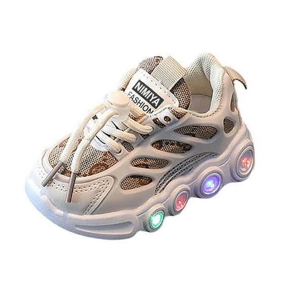 Xiaoxatg Girls Light Up Lace Up Canvas Sneakers Casual Walking Shoes with Flashing Sole for Kids 2-2.5 Years Khaki