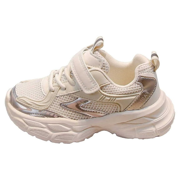 Xiaoxatg Girls Lightweight Sneakers Flexible Soft Sole Athletic Running Shoes For Kids Breathable Non Comfortable Casual Walking Toddler 8-9 Years Beige