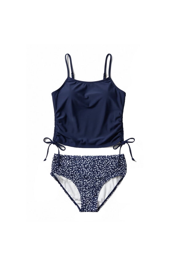 Girls Tankini Swimsuit Two Piece Swimsuits Bathing Suit Girls' Swimwear Drawstring Tank Top and Swim Bottoms Size 17-18 Years Blue
