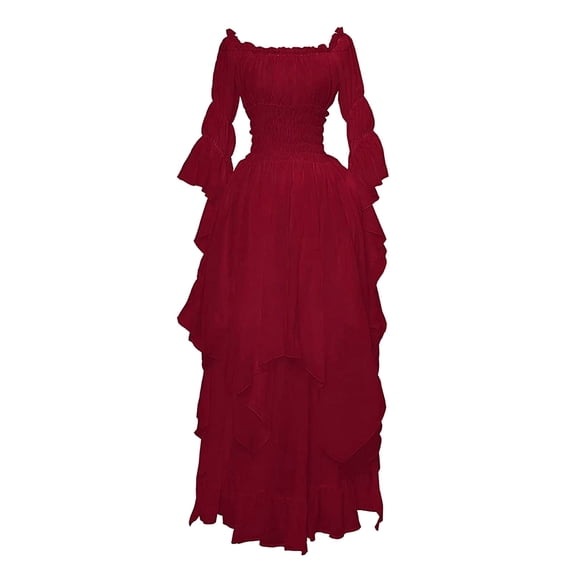 Xiaoxatg Halloween Costumes for Women Vintage Flared Sleeve Gothic Dress Cosplay Ball Performance Gown Red L