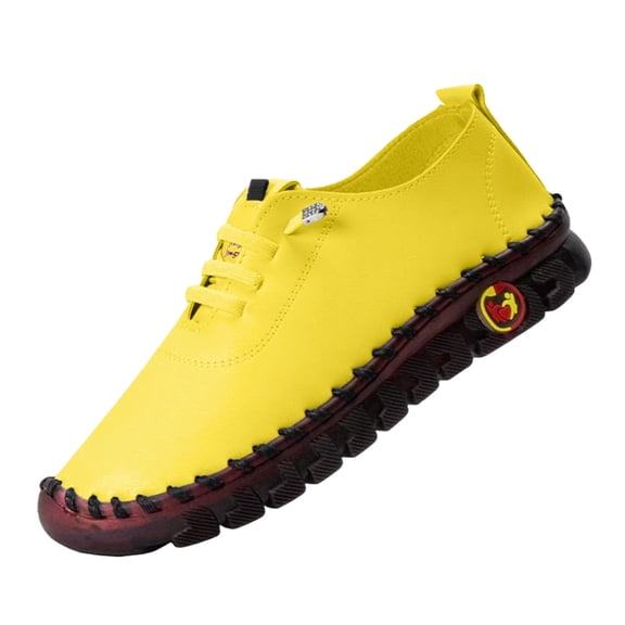 Xiaoxatg Handmade Leather Casual Shoes for Women - Comfortable Flat Sole Walking and Fitness Footwear for Outdoor and Daily Use 9 Yellow