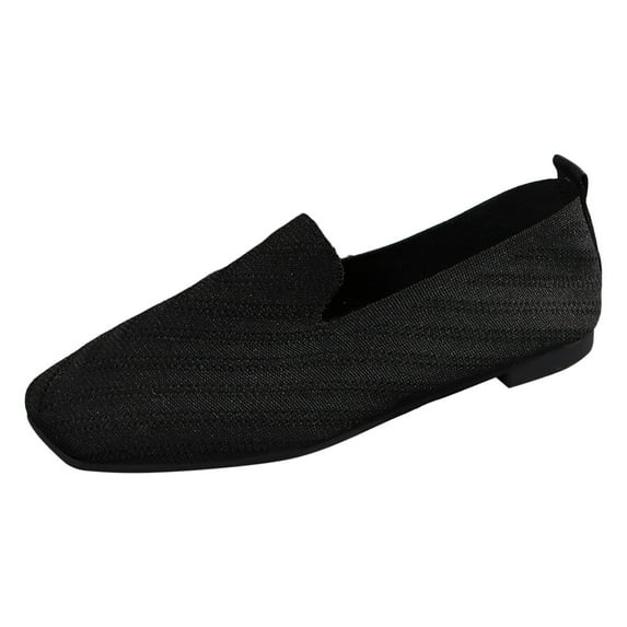 Xiaoxatg Ladies Breathable Mesh Flat Shoes for Women - Casual Solid Color Shallow Mouth Square Toe Footwear 7 Black